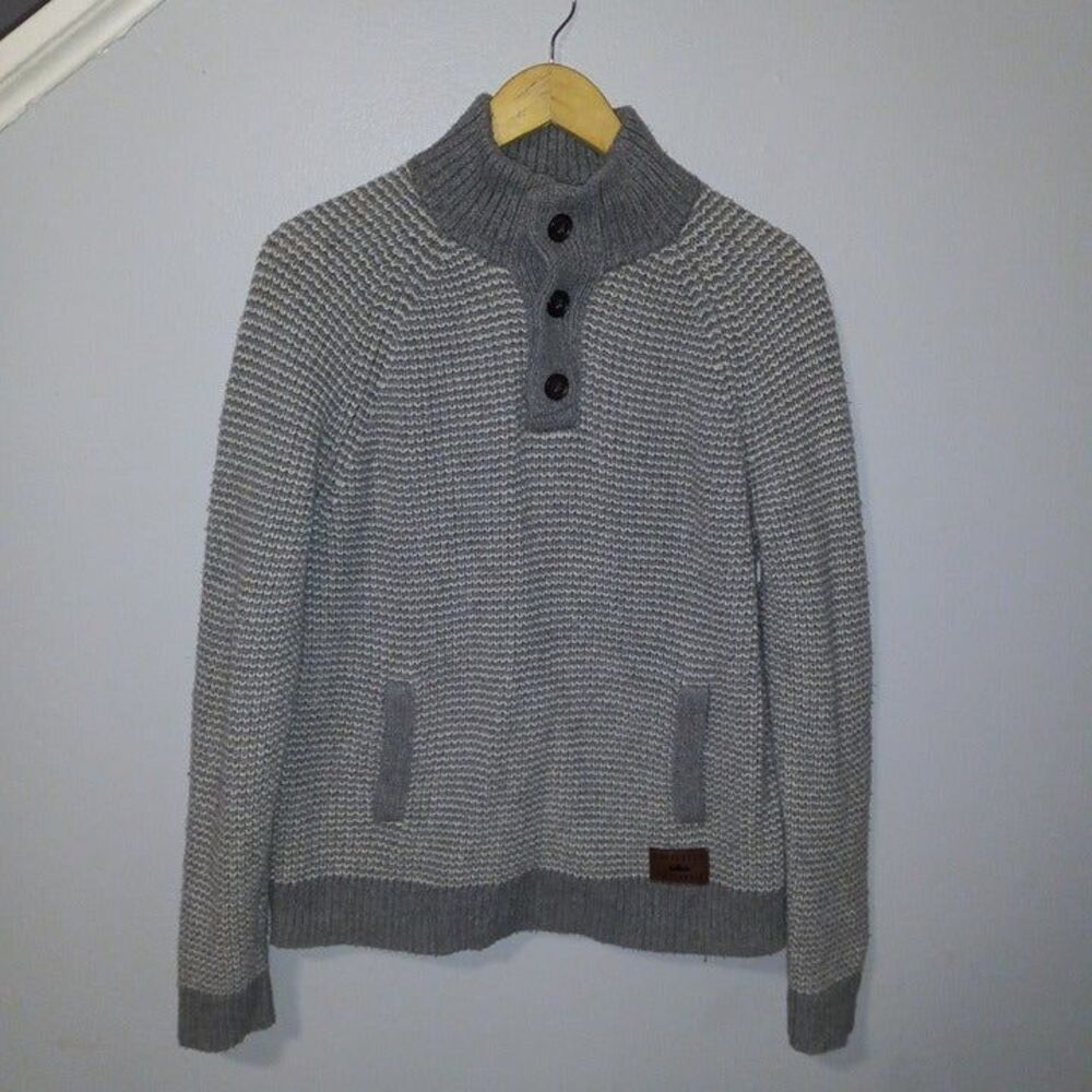 Hollister Mock Neck Textured Knit Sweater-Medium-Kangaroo Pocket-Ribbed Trim